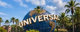 Illustration of a globe sculpture framed by palm trees
